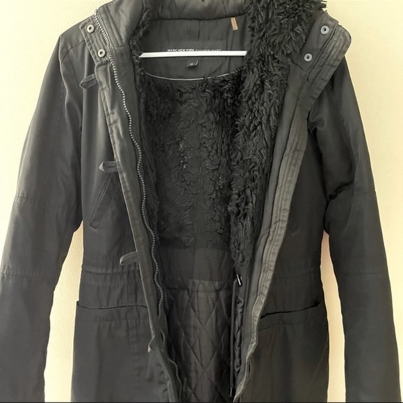 Marc New York black long faux fur jacket hood womens size XS - Picture 10 of 13